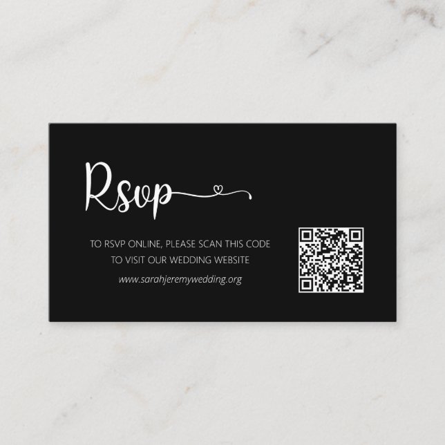 Carte de boîtier du site Web RSVP de mariage noir  (Devant)
