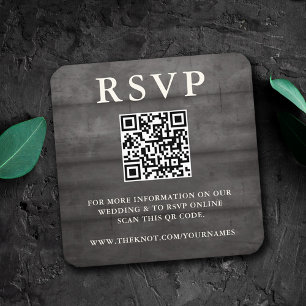 Carte de boîtier en bois noir rustique RSVP QR Cod