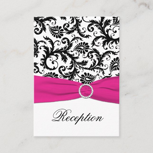 Carte de boîtier en noir, blanc et Fuchsia Damask (Devant)