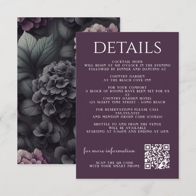 Carte de boîtier floral Moody noir et violet (Devant / Derrière)