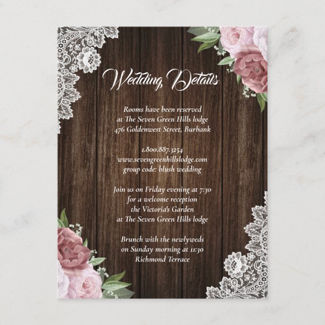 Carte de boîtier florale en dentelle de bois rose  (Devant)
