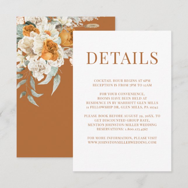 Carte de boîtier Mariage en terre cuite florale (Devant / Derrière)