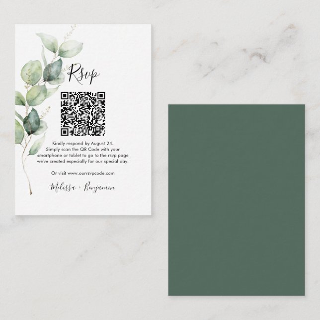 Carte de boîtier Mariage Eucalyptus QR Code RSVP (Devant / Derrière)