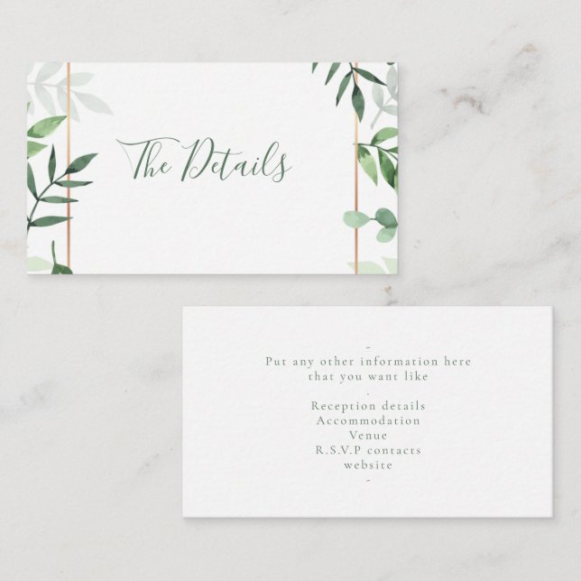 Carte de boîtier mariage feuilles verts "les détai (Devant / Derrière)