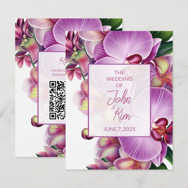 Carte de boîtier Mariage Floral Orchidées avec cod (Devant / Derrière)