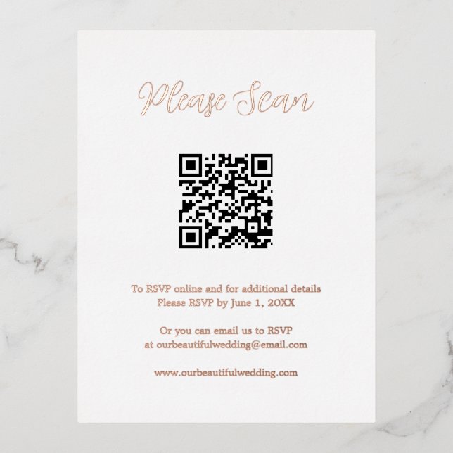 Carte de boîtier Mariage rose Gold Foil QR Code (Recto)