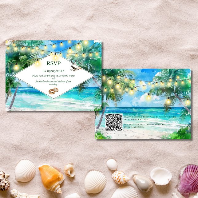Carte de boîtier Mariage RSVP Code QR de plage Tro (Créateur téléchargé)