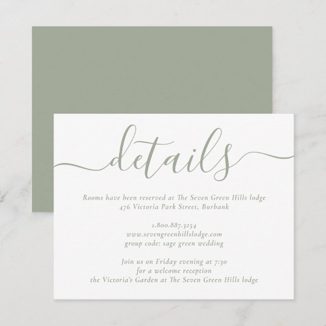 Carte de boîtier Mariage Sage Green Modern Script (Devant / Derrière)
