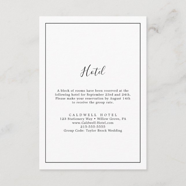 Carte de boîtier minimaliste de l'hôtel (Devant)