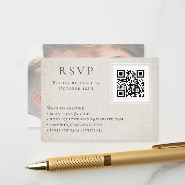 Carte de boîtier photo RSVP Online QR Code (Devant/Arrière en situation)