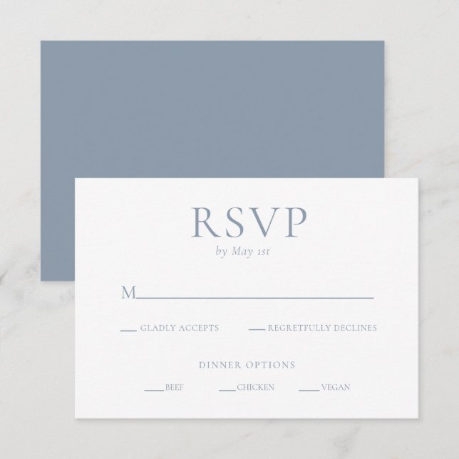 Carte de boîtier RSVP bleu Dusty moderne (Devant / Derrière)