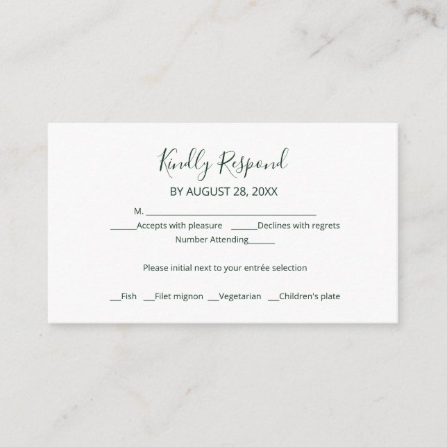 Carte de boîtier RSVP de mariage à script simple e (Devant)