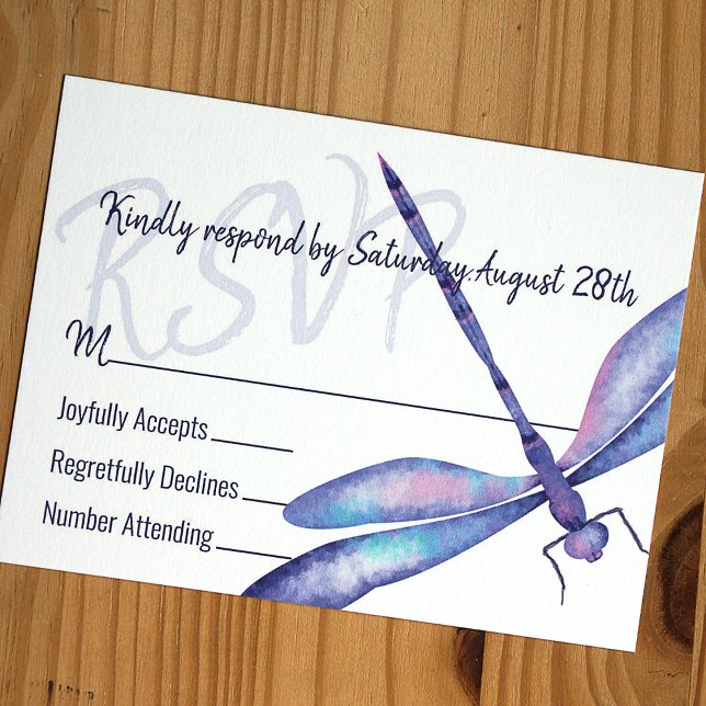 Carte de boîtier RSVP Dragonfly bleu (Blue dragonfly RSVP card for bat mitzvah or quinceanera. Whimsical blue birthday party stationary)