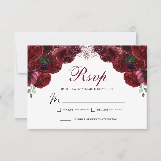 Carte de boîtier RSVP Floral Bourgogne (Devant)
