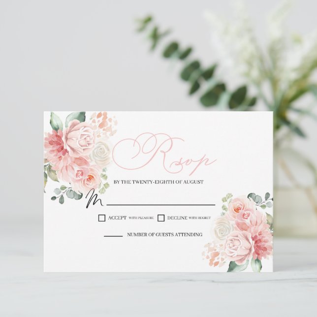 Carte de boîtier RSVP Floral Rose (Debout devant)