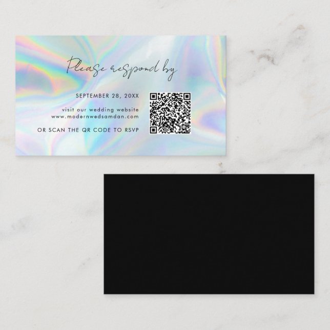 Carte de boîtier RSVP Holographique Mariage QR Cod (Devant / Derrière)