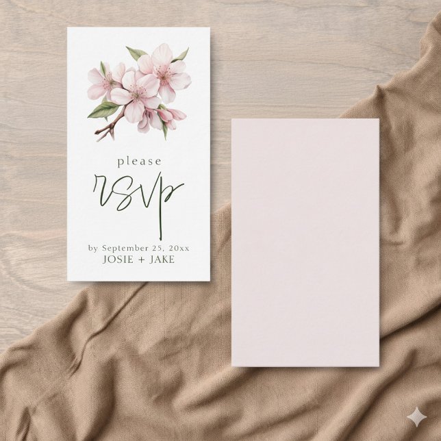 Carte de boîtier RSVP pour fleur de cerisier (Cherry blossom pink RSVP enclosure card.)