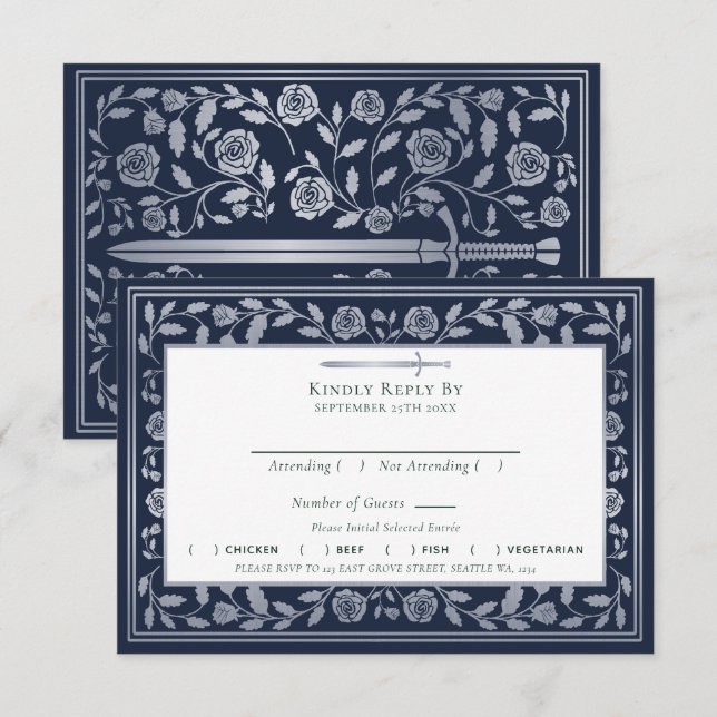 Carte de boîtier RSVP pour mariage avec épée médié (Devant / Derrière)