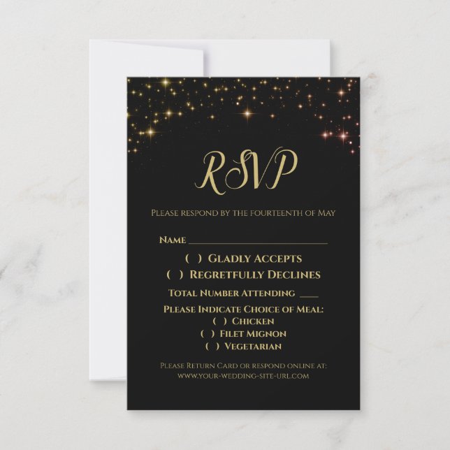 Carte de boîtier RSVP pour mariage Gold Sparkles (Devant)