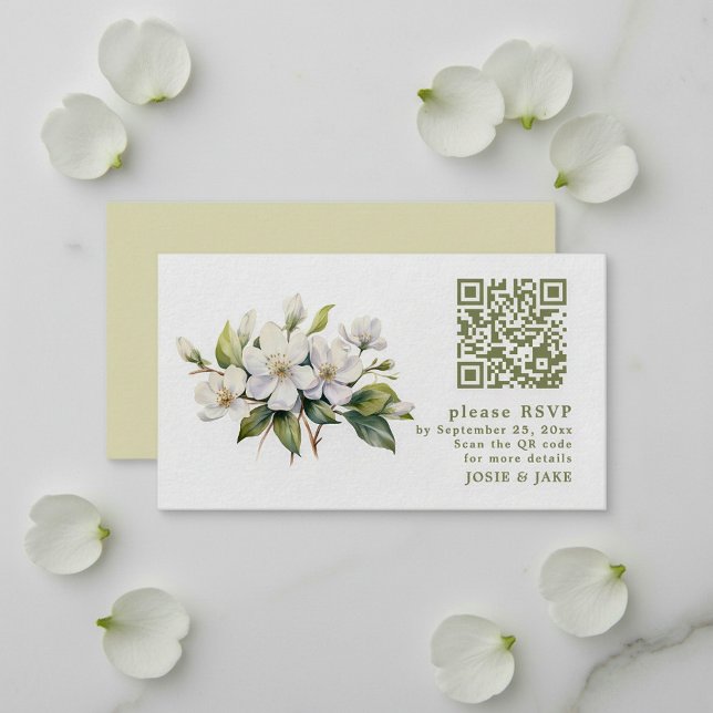 Carte de boîtier RSVP QR Code de fleur Apple Bloss (Apple Blossom flower RSVP QR Code Enclosure Card.)