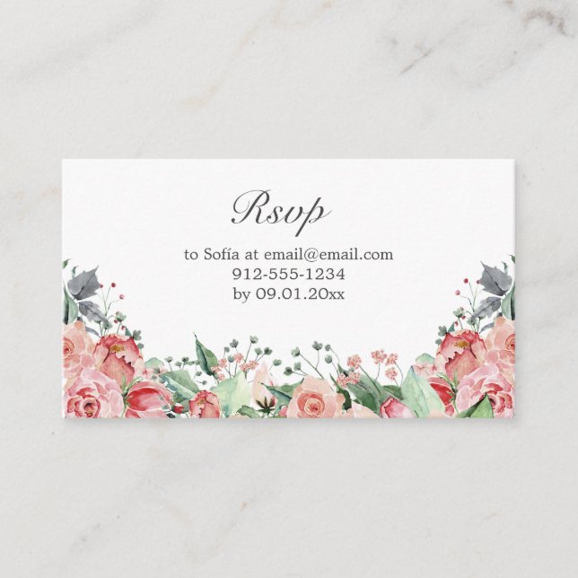 Carte de boîtier RSVP Quinceañera Rose Elegant (Devant)