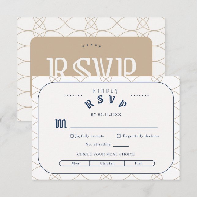 Carte de boîtier RSVP Royal Blue Classic Retro (Devant / Derrière)