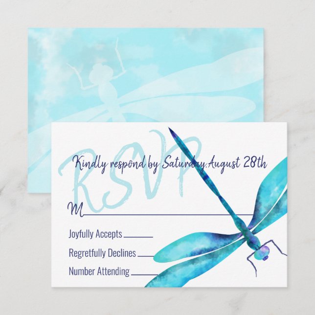 Carte de boîtier RSVP Turquoise Dragonfly (Devant / Derrière)