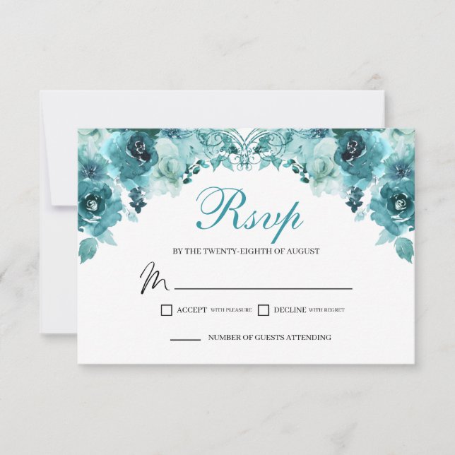 Carte de boîtier RSVP turquoise Floral (Devant)