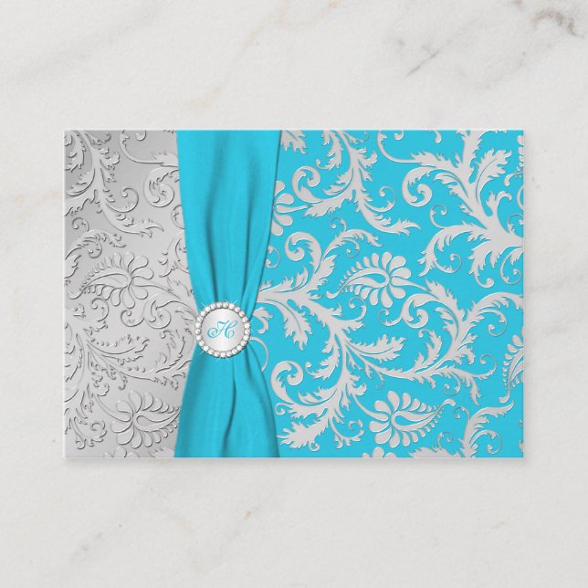 Carte de boîtier Turquoise et Argent Damask (Devant)