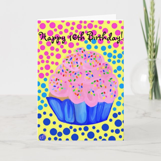 Carte de bon anniversaire Cupcake Sweet Sixteen (Devant)