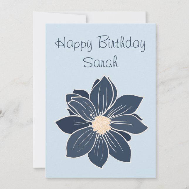 Carte de Bon Anniversaire Fleur Bleue Personnalisé (Devant)