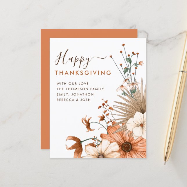 Carte de Bon thanksgiving Budget Autum Florals (Devant/Arrière en situation)