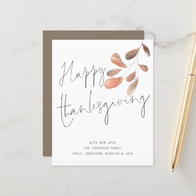Carte de Bon thanksgiving de remplissage d'aquarel (Devant/Arrière en situation)