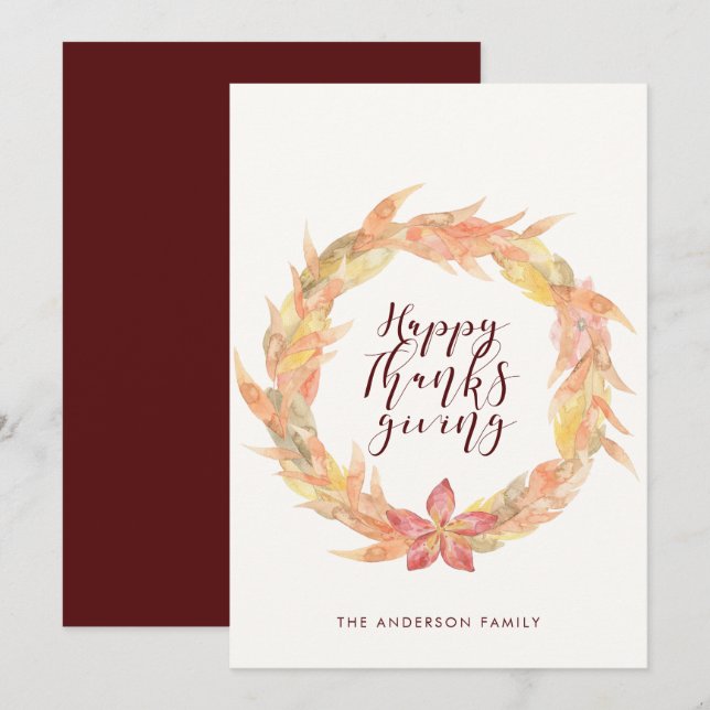 Carte de Bon thanksgiving des feuilles d'automne (Devant / Derrière)