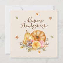 Carte de Bon thanksgiving Rustique Floral Citrouil
