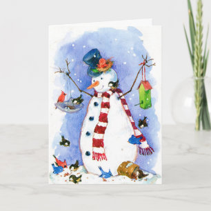 Carte de bonhomme de neige de vacances avec les oi