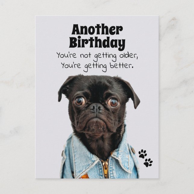 Carte de bonne fête avec un chien Carlin qui s'amé (Devant)
