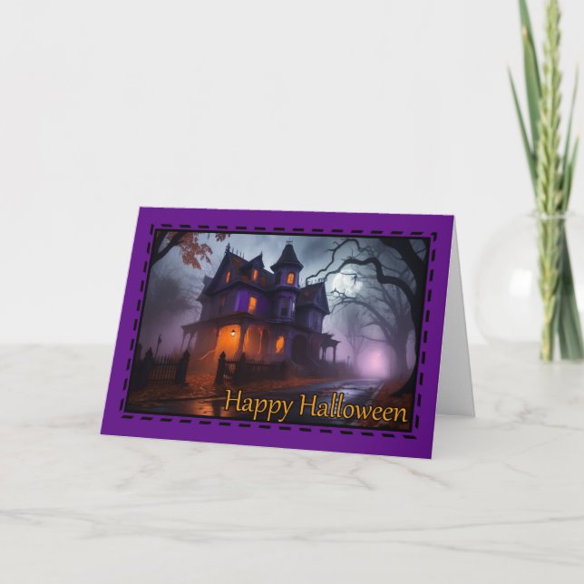 Carte de Bonne Halloween Maison Hantée (Devant)