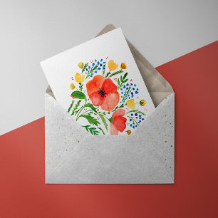 Carte de bouquet de pavot rouge aquarelle