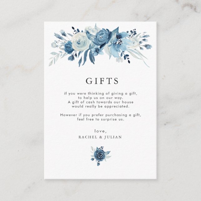 Carte de cadeaux de mariage à fleurs bleues peinte (Devant)