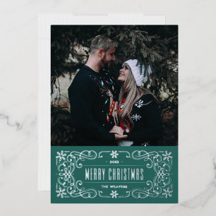 Carte de cadre fleurie Foil Snowflake - Turquoise