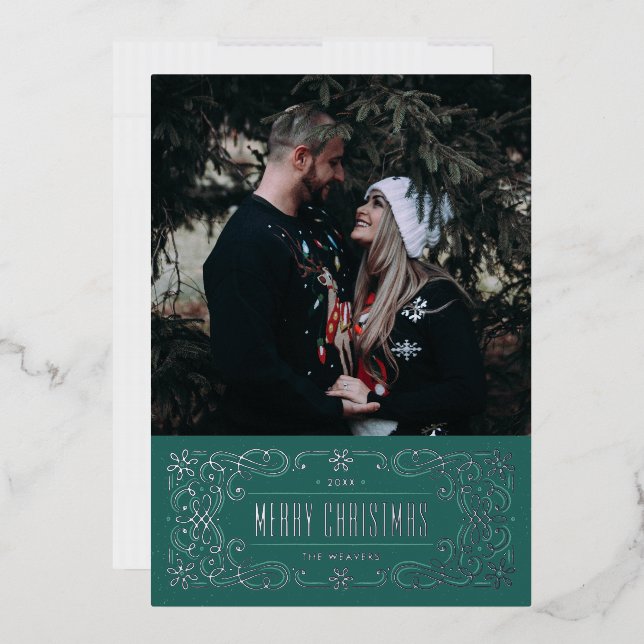 Carte de cadre fleurie Foil Snowflake - Turquoise (Enveloppe)