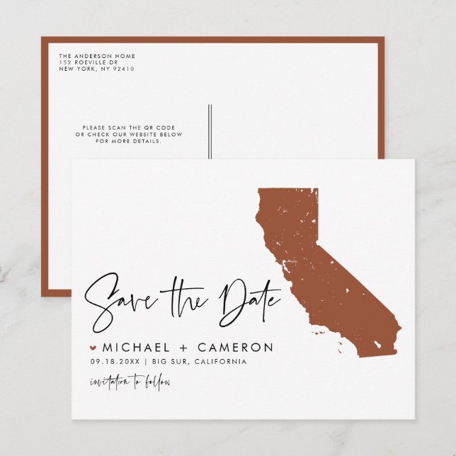 Carte de Californie en terre cuite Code QR Enregis (Devant / Derrière)