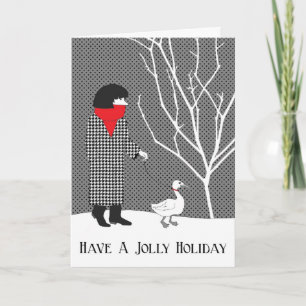 Carte de canard de Noël noir blanc