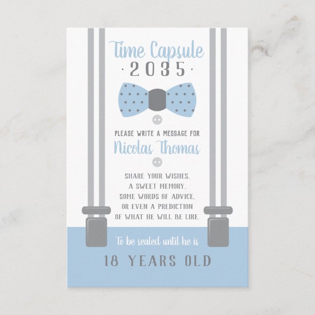Carte de capsule d'anniversaire, bleu clair, gris (Devant)