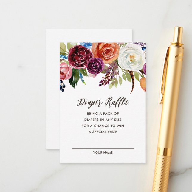 Carte de carafe de Baby shower de fleurs Boho d'au (Devant/Arrière en situation)