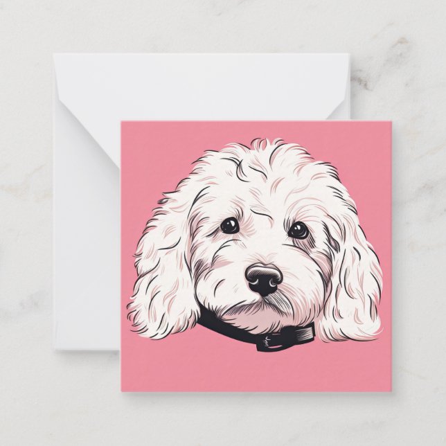 Carte de Carré à note plate rose de chien maltais  (Devant)