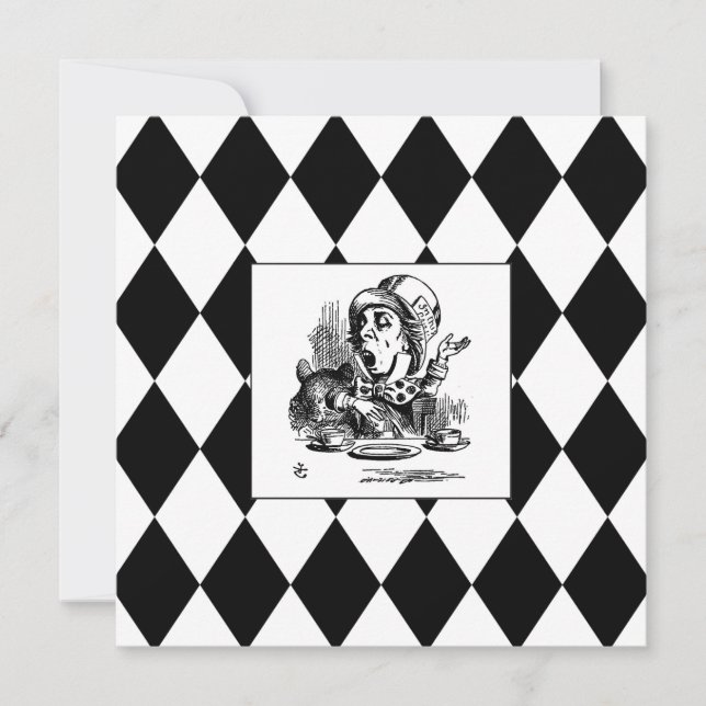 Carte de Carré noir arlequin noir blanc en casque (Devant)