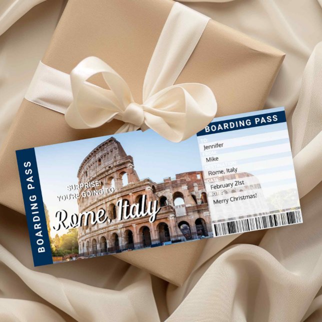 Carte de carte d'embarquement de surprise de voyag (Rome Italy Trip Surprise Boarding Pass Card)