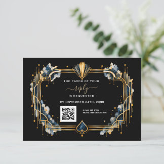 Carte de casino à code QR Glam Or Noir Mariage Art
